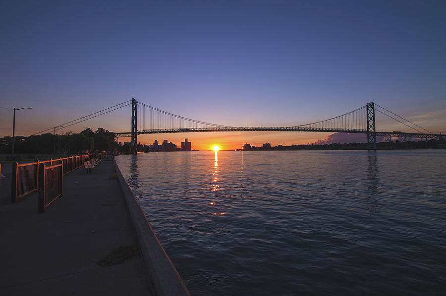 Sunrise at the Ambassador Bridge Photograph by Jay Smith