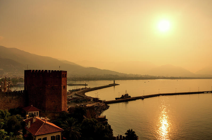 Sunrise at the harbor of Alanya Photograph by Sun Travels