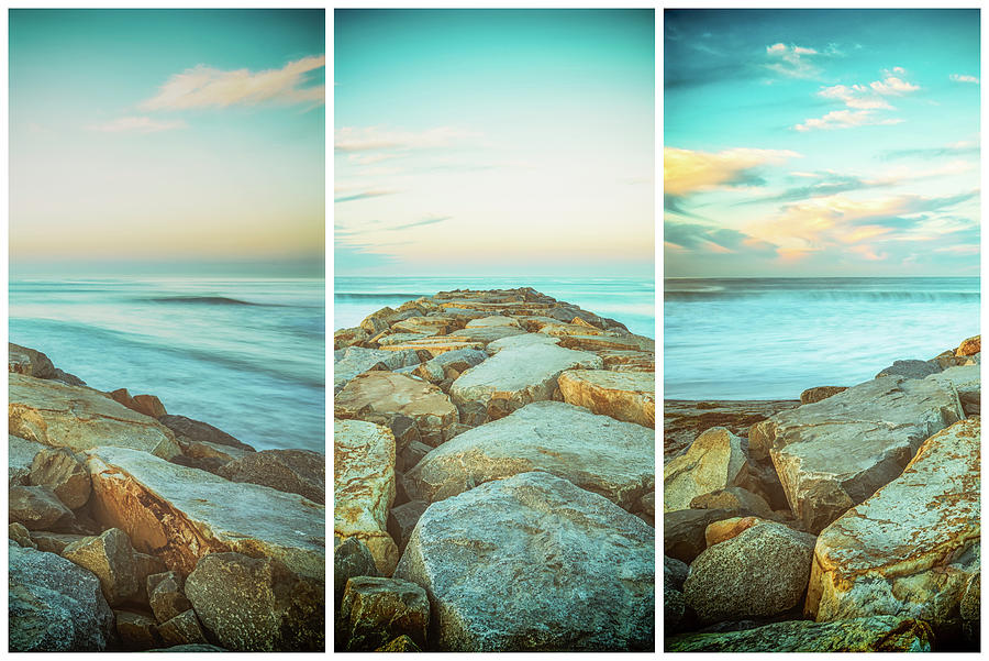 Sunrise At The Jetty Triptych Carlsbad California Photograph by Joseph S Giacalone