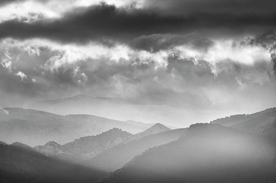 Sunset Photograph - Sunrise at the misty mountains. BW by Guido Montanes Castillo