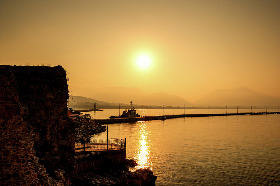 Sunrise at the pier of Alanya Photograph by Sun Travels