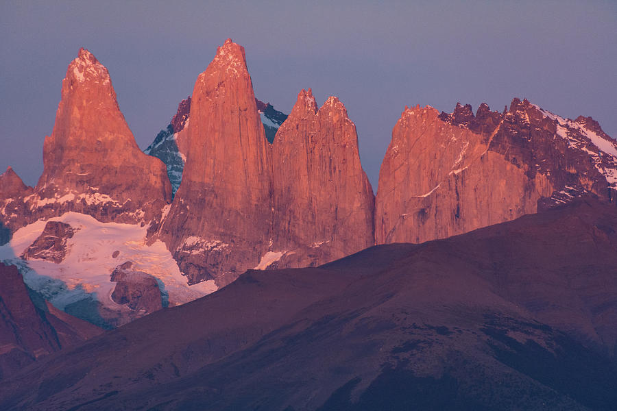 Sunrise at the Torres del Paine Photograph by Mark Hunter