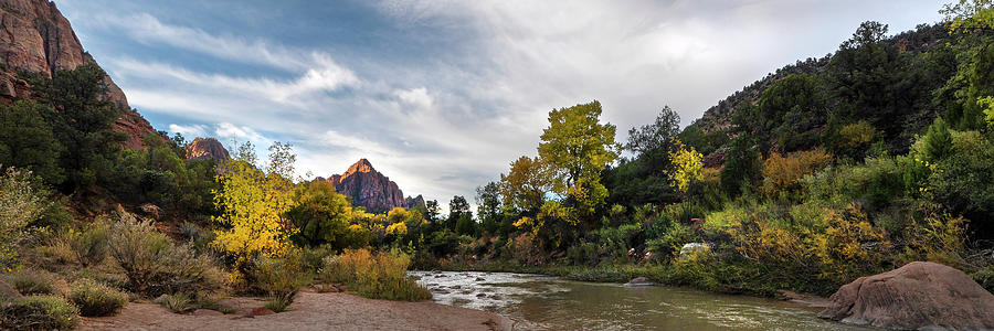 Sunrise At The Watchman 3 Panorama - Zion National Park - Utah Photograph by Brian Harig