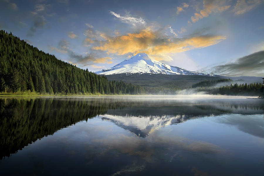 Sunrise At Trillium Lake With Mount Hood Photograph by David Gn Photography