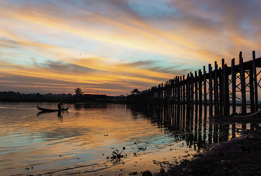 sunrise at U Bein Bridge, Mandalay, Myanmar Photograph by Ann Moore