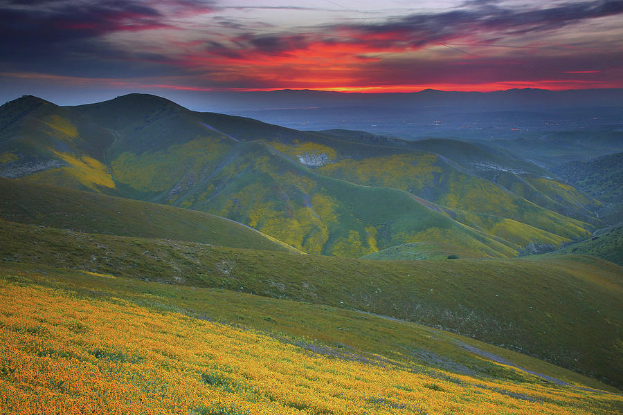Sunrise atop the Temblor Range during spring at Carrizo Plain National Monument in California. Photograph by Jetson Nguyen
