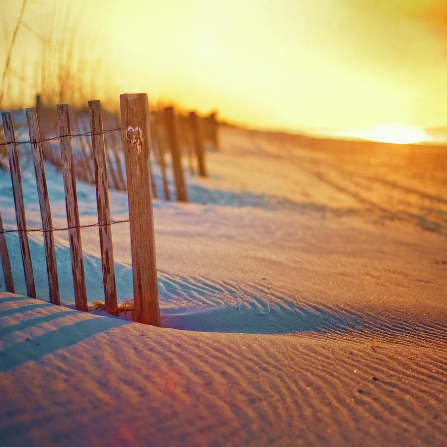 Sunrise Beach Fence With Carved Heart Photograph by Trina Dopp Photography