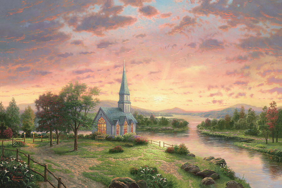 Sunrise Chapel Painting by Thomas Kinkade Sunrise Chapel Painting by Thomas Kinkade