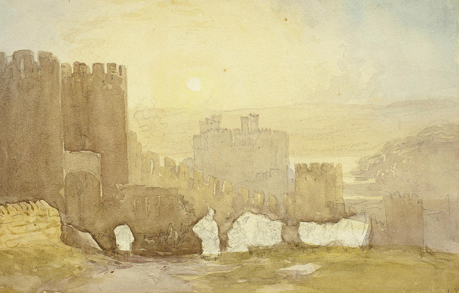 Sunrise, Conway Castle Drawing by David Cox