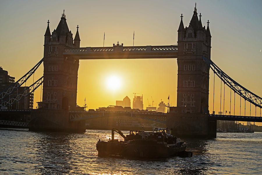Sunrise framed in the Tower Bridge in London UK Thames River Photograph by Toby McGuire