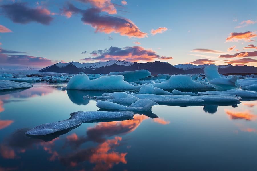 Landscape Photograph - Sunrise In Jokulsarlon. Icelandic Ice by Michal Balada