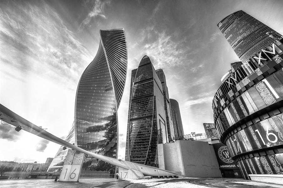 Skyscraper Photograph - Sunrise In Moscow City Bw by Vasil Nanev