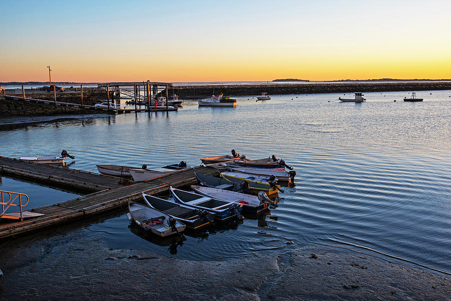 Sunrise in Plymouth MA bridge Boats and rock wall Waterway Photograph by Toby McGuire