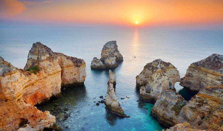 Sunset Photograph - Sunrise Landscape At Algarve Coast by Jan Wlodarczyk