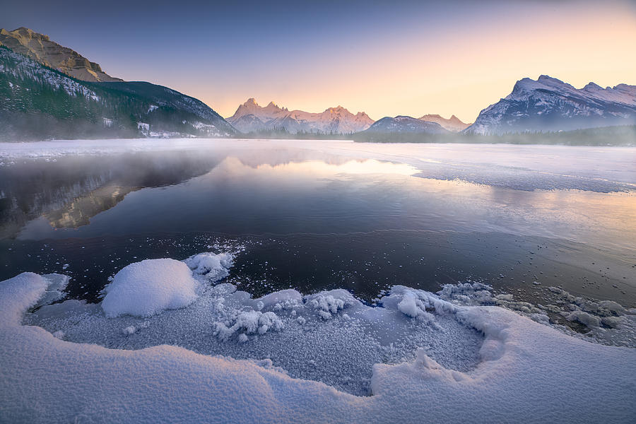 Winter Photograph - Sunrise Of Vermillion Lake, Banff by Gu And Hongchao