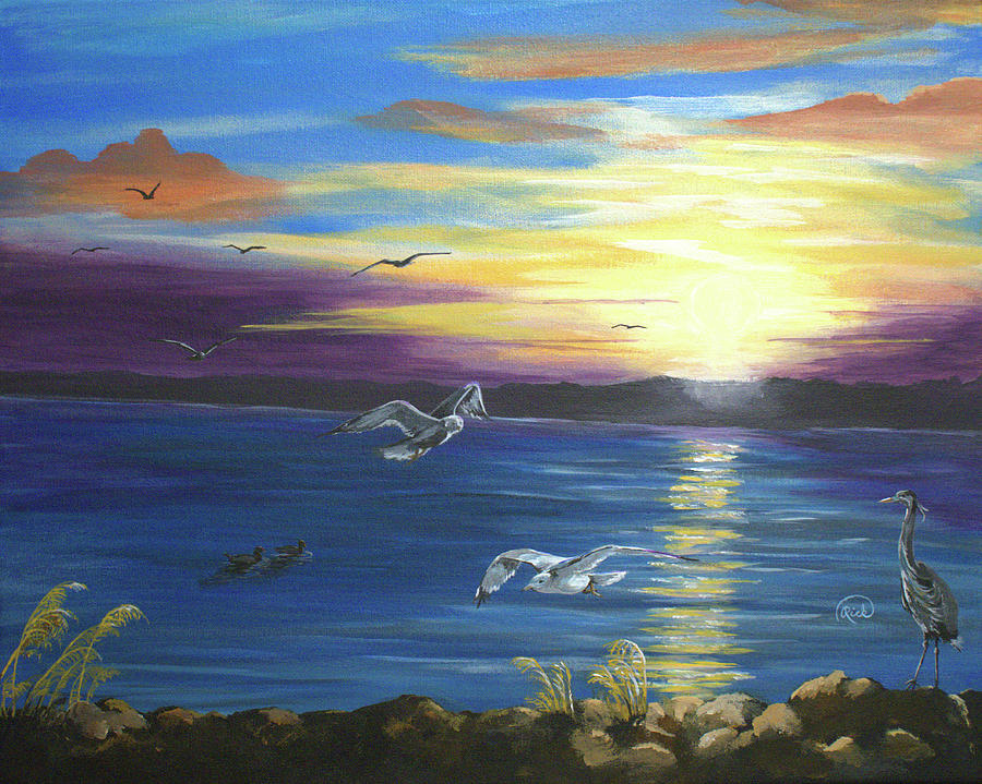 Heron Painting - Sunrise on Lake Erie by Rick Mcclelland