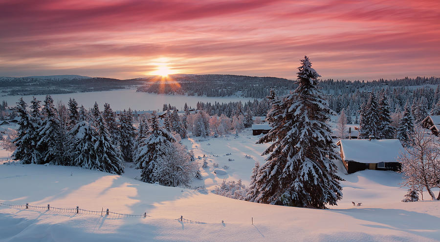 Sunrise On Snow Covered Village Photograph by Rob Kints