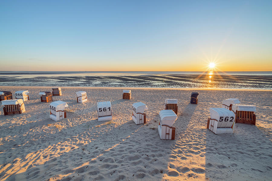 Sunrise On The Beach Of Hooksiel, Wangerland, East Frisia, Lower Saxony, Germany Digital Art by Christian Back