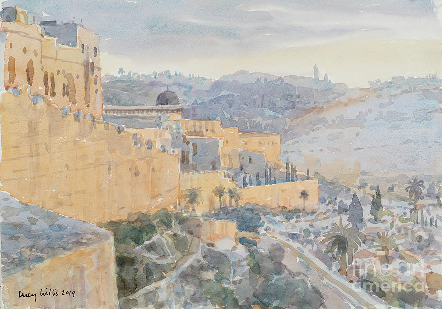 Sunrise On The City Wall, Jerusalem Painting by Lucy Willis