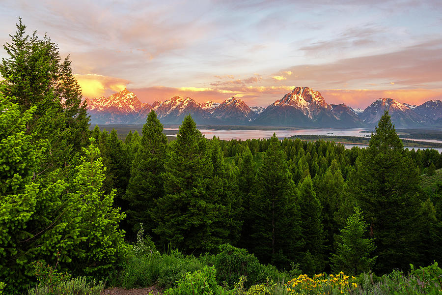 Sunrise On The Grand Tetons Over Jackson Lake - Wyoming Photograph by Brian Harig