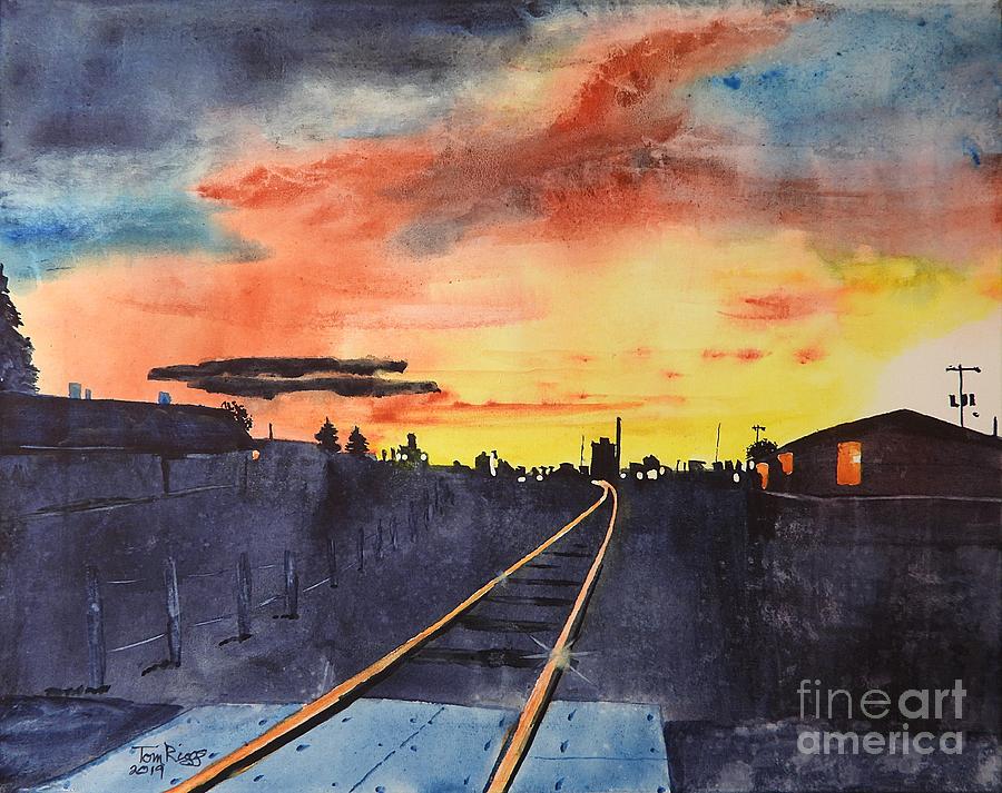 Sunrise on the Tracks Painting by Tom Riggs