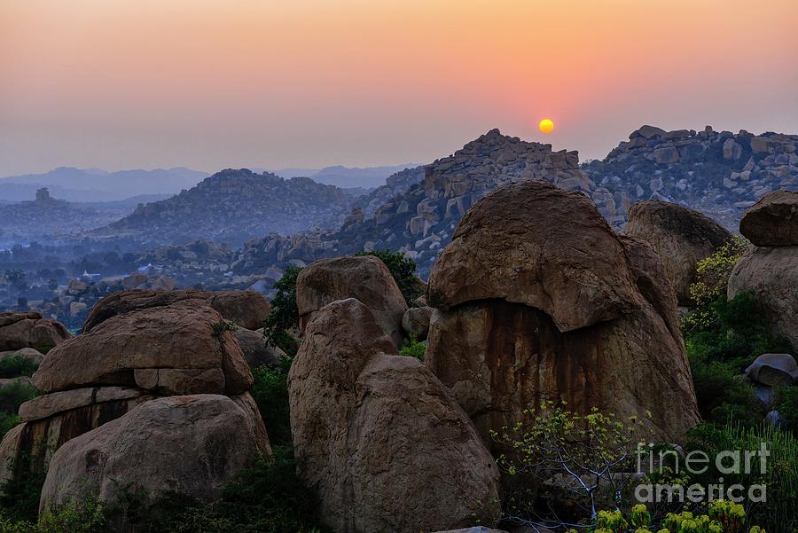 Nature Photograph - Sunrise Over A Rocky Landscape by K Jayaram/science Photo Library