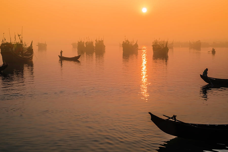 Sunrise Over Fishing Port Cox S Bazar Bangladesh Photograph By