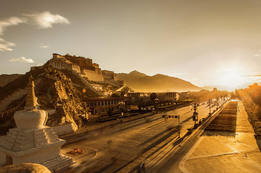 Sunrise Over Lhasa Onto Potala Photograph by Merten Snijders
