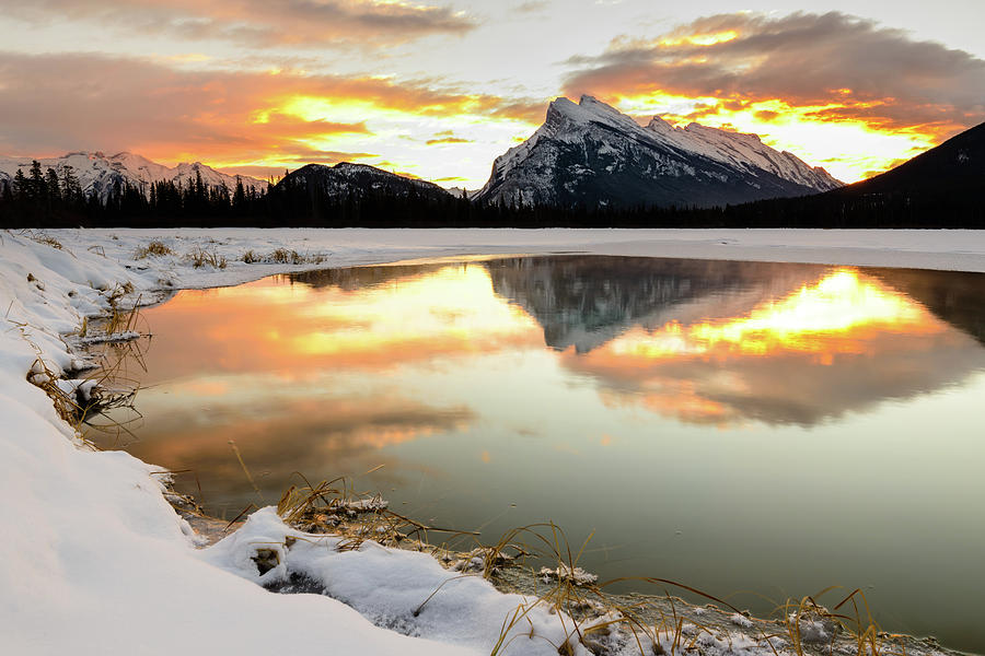 Sunrise Over Mt Rundle From Vermilion Photograph by Rebecca Schortinghuis