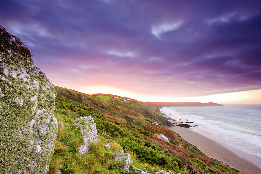 Sunrise Over Whitsand Bay Cornwall Photograph by Marksaundersphotography.com