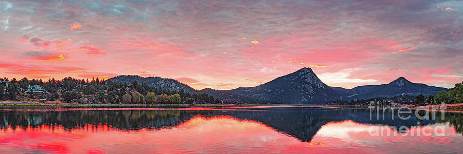 Sunrise Panorama of Mount Olympus and Lake Estes Park - Rocky Mountain National Park - Colorado Photograph by Silvio Ligutti