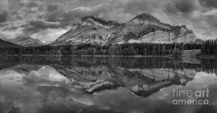 Sunrise Reflections At Wedge Pond Panorama Black And White Photograph by Adam Jewell