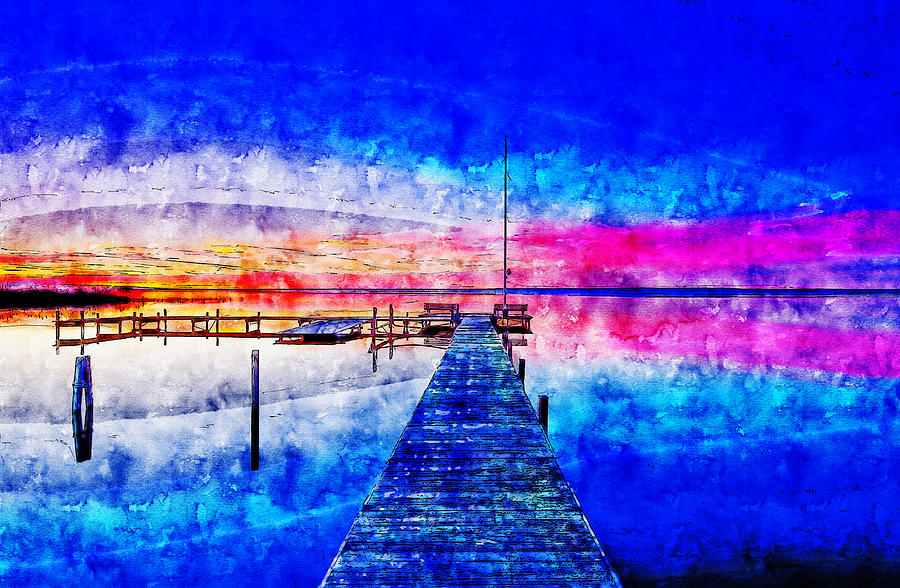 Sunrise sea pier watercolor drawing by Hasan Ahmed Sunrise sea pier watercolor drawing by Hasan Ahmed