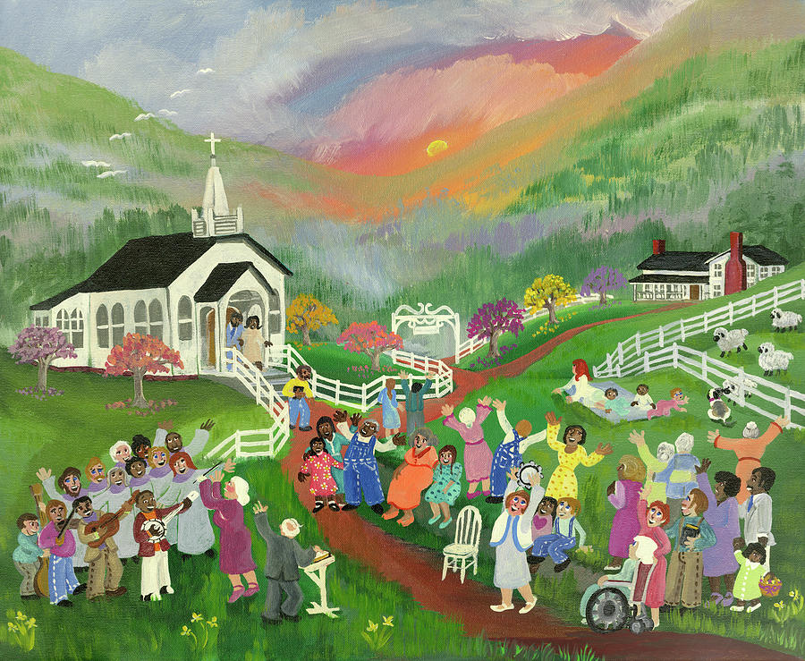 Church Painting - Sunrise Service by Carol Salas