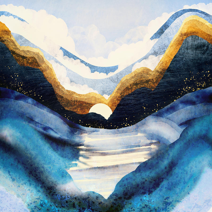 Mountain Digital Art - Sunrise by Spacefrog Designs