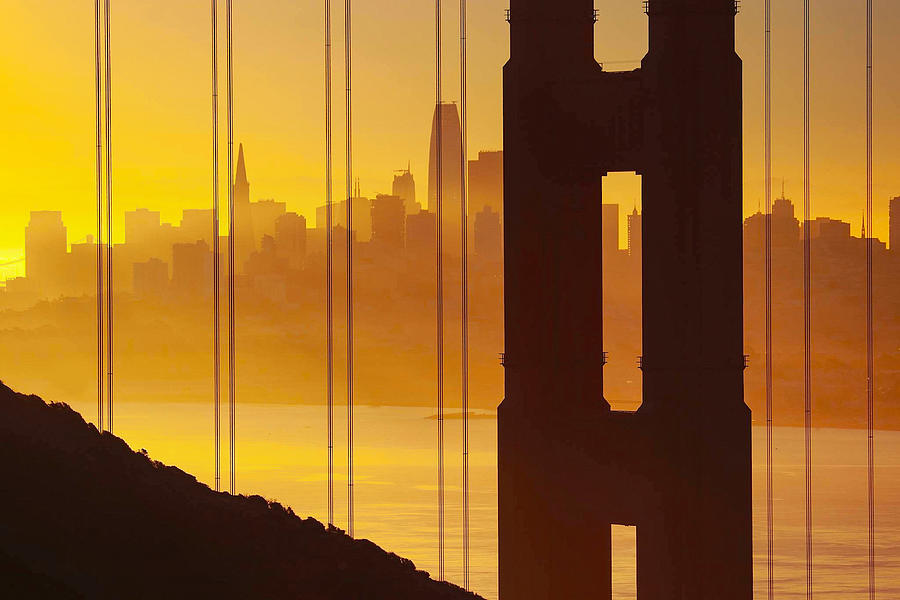 Street Photograph - Sunrise Through The Golden Gate by Robin Wechsler
