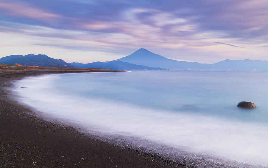 Nature Photograph - Sunrise View Of Mount Fuji From The Beach, Shizuoka Prefecture, Japan by Cavan Images
