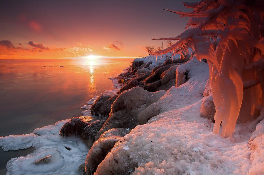 Sunrise With Icicles Photograph by Photograph By Joel Reynolds