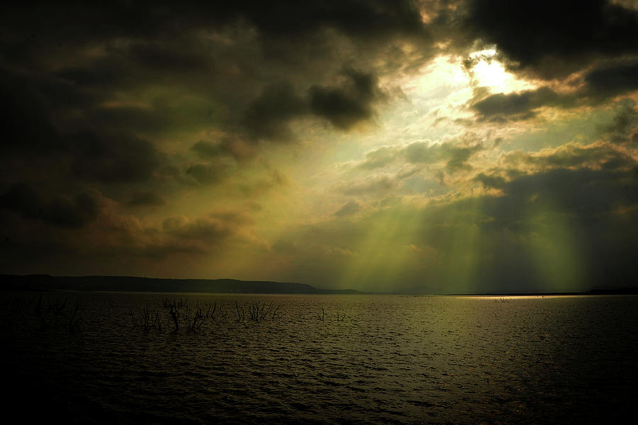 Sun Rays on a Lake Buchanan Photograph by James C Richardson