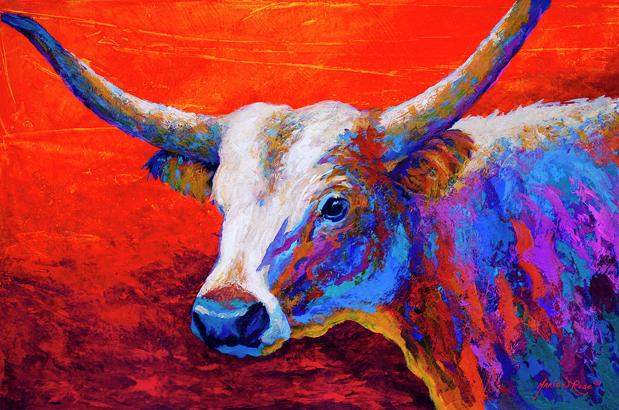 Wildlife Painting - Sunset Ablaze Longhorn by Marion Rose