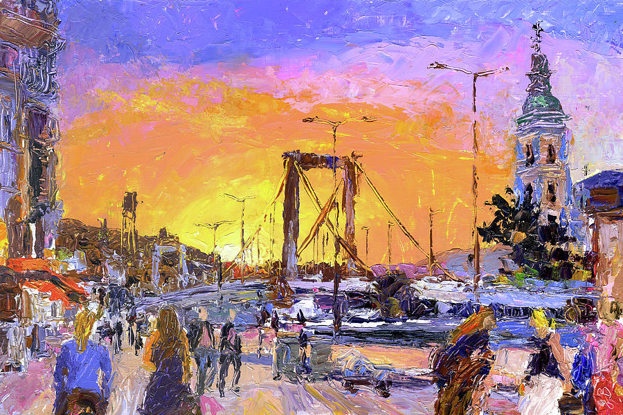 Sunset Above Elisabeth Bridge Painting by Judith Barath