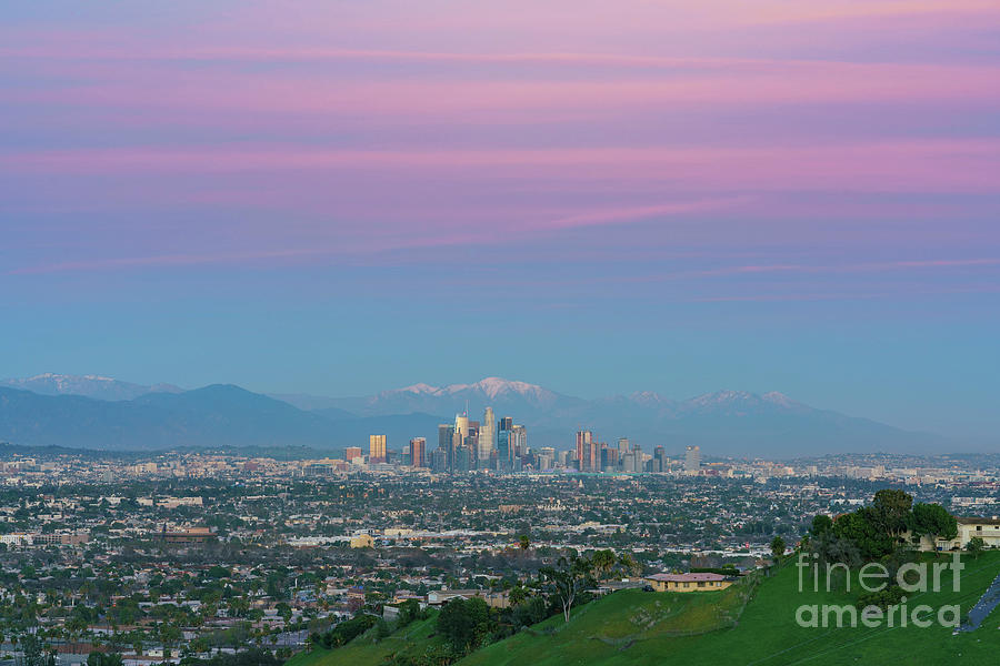 Sunset Aerial View Of The Beautiful Los Angeles Downtown Citysca Photograph