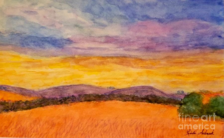 Sunset Painting - Sunset After the Harvest by Linda Scharck