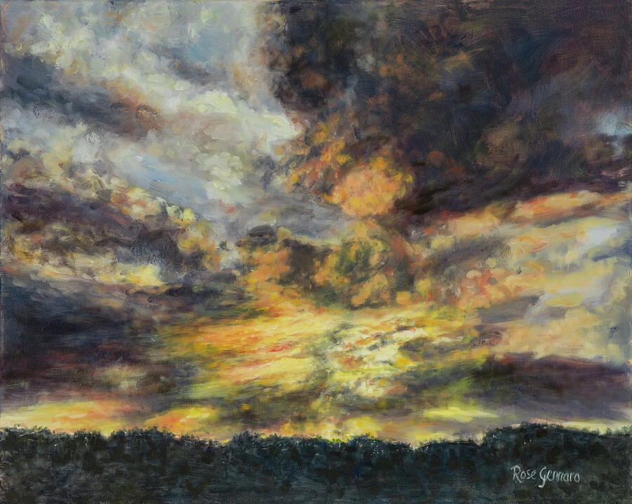 Sunset Painting - Sunset After the Storm - Hudson River by Rose Gennaro Sunset Painting - Sunset After the Storm - Hudson River by Rose Gennaro