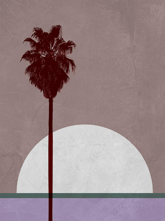 Flower Mixed Media - Sunset and Beach Palm Tree  by Naxart Studio