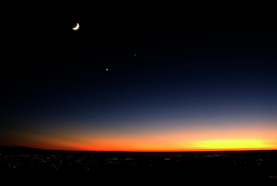 Sunset And Crescent Moon With Planets Photograph by Bill Wight Ca