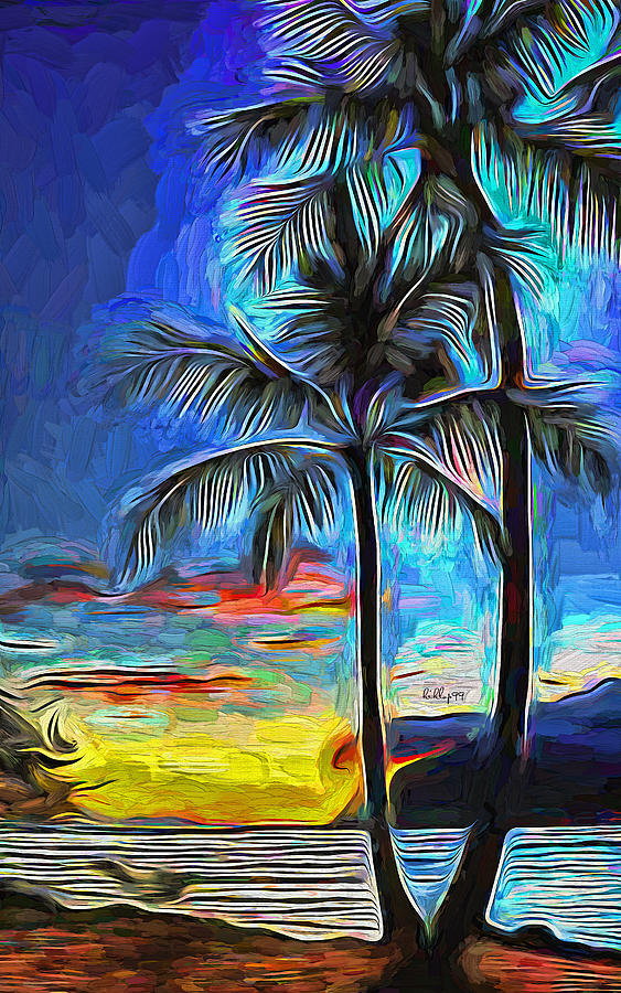 Sunset and palms Painting by Nenad Vasic