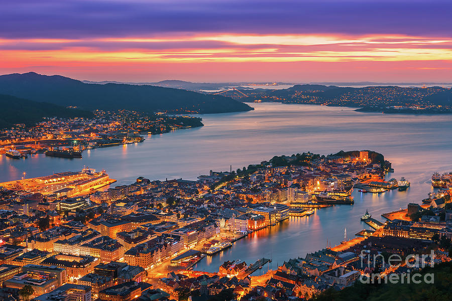 Sunset at Bergen, Norway. Photograph by Henk Meijer Photography