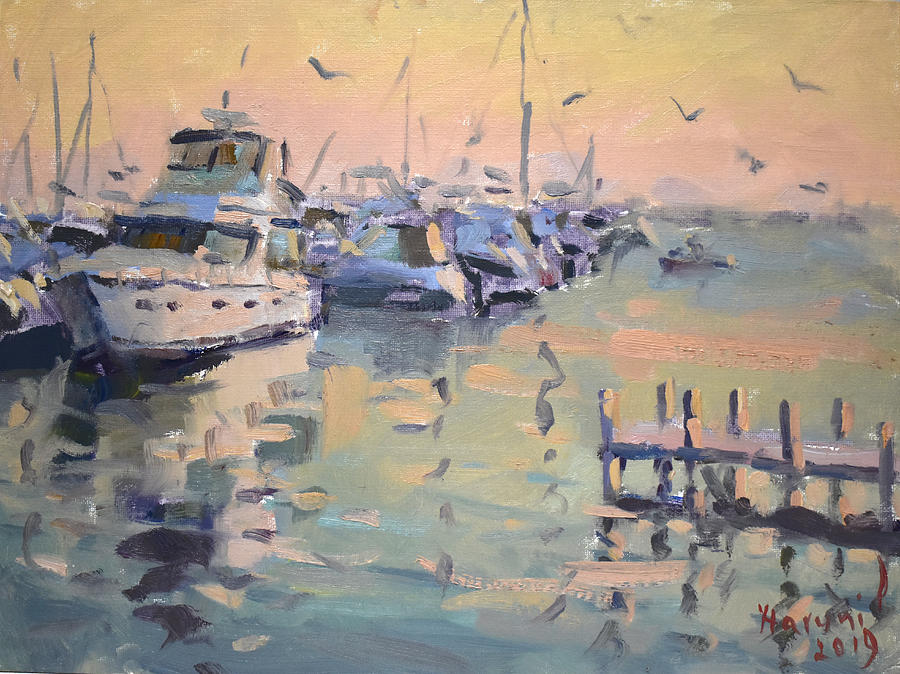 Sunset at Buffalo Harbor Painting by Ylli Haruni