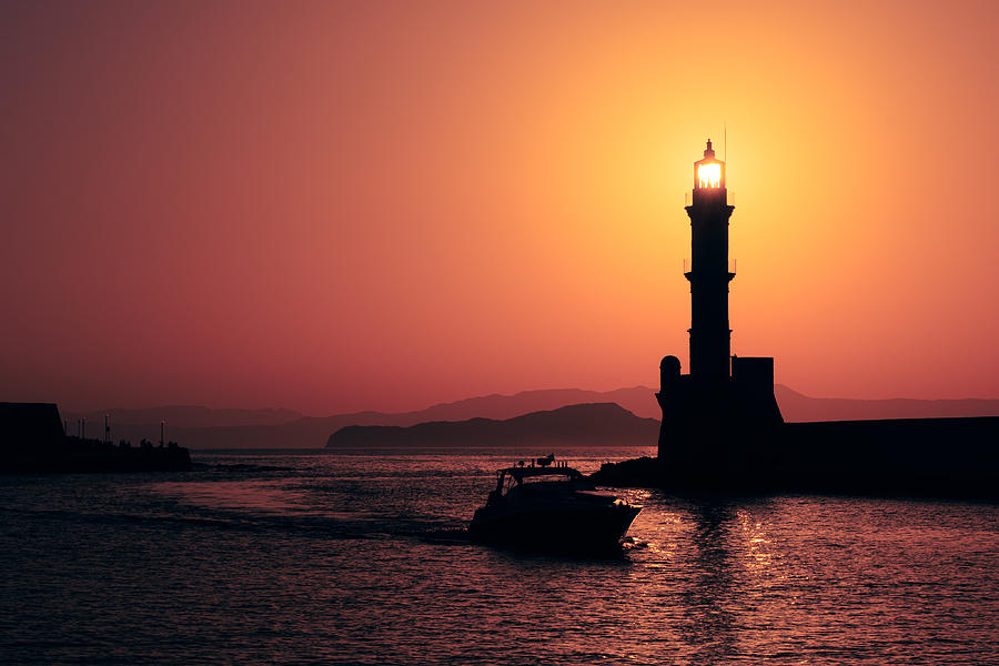 Sunset At Chania Lighthouse, Crete Photograph by Aleksandra Kiryakova